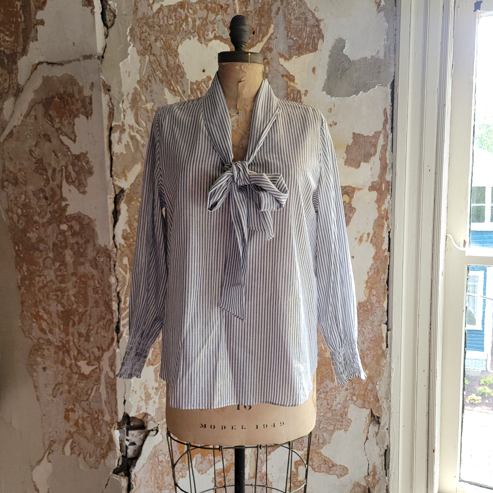 Anne Klein Striped Lurex Blouse with Bow NWT